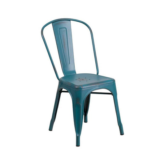 Commercial Grade Distressed Kelly Blue-Teal Metal Indoor-Outdoor Stackable Chair