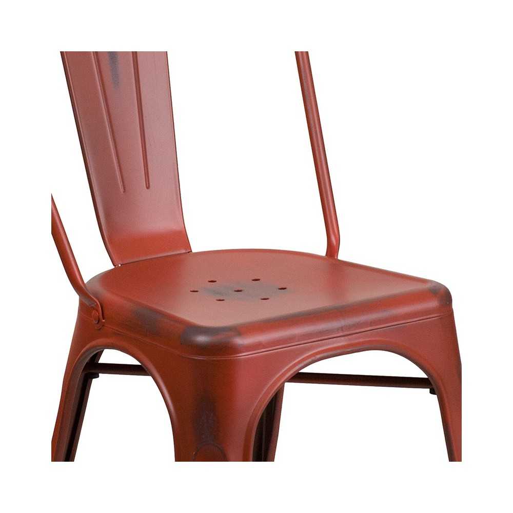Commercial Grade Distressed Kelly Red Metal Indoor-Outdoor Stackable Chair