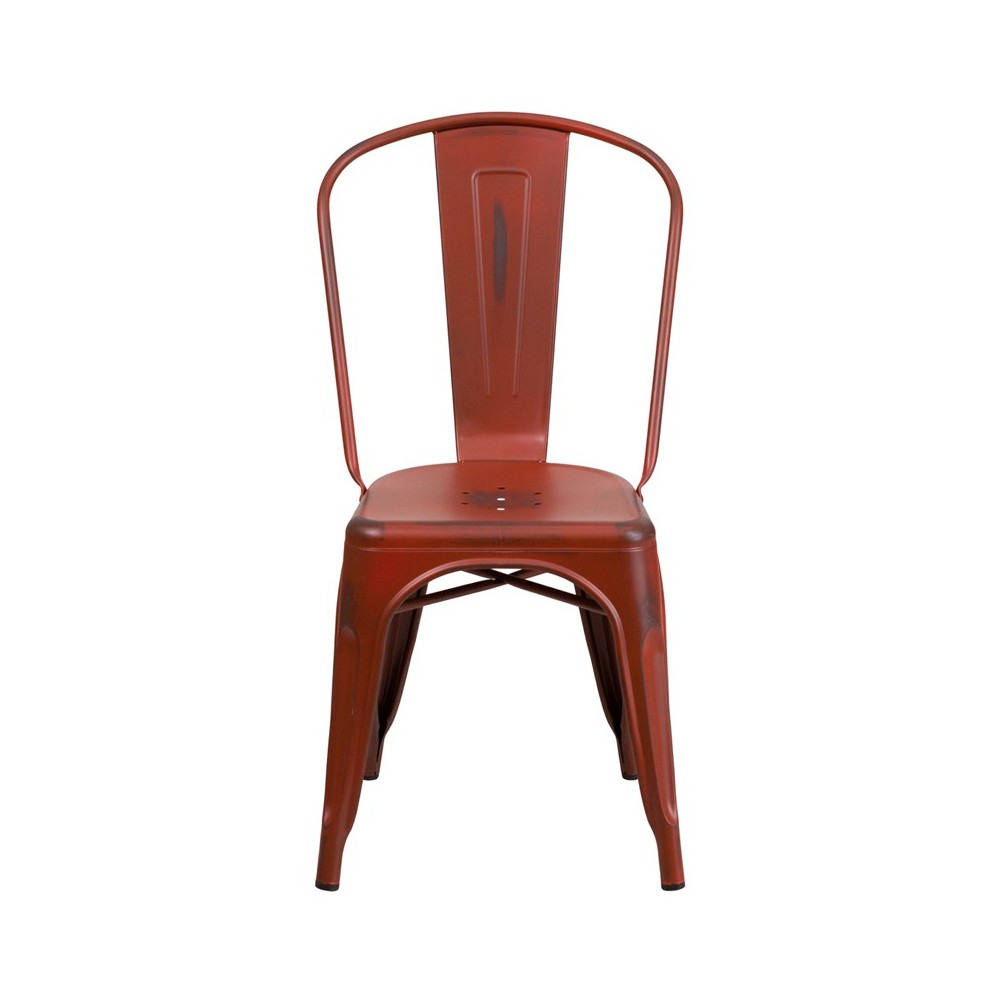 Commercial Grade Distressed Kelly Red Metal Indoor-Outdoor Stackable Chair