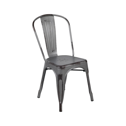 Commercial Grade Distressed Silver Gray Metal Indoor-Outdoor Stackable Chair