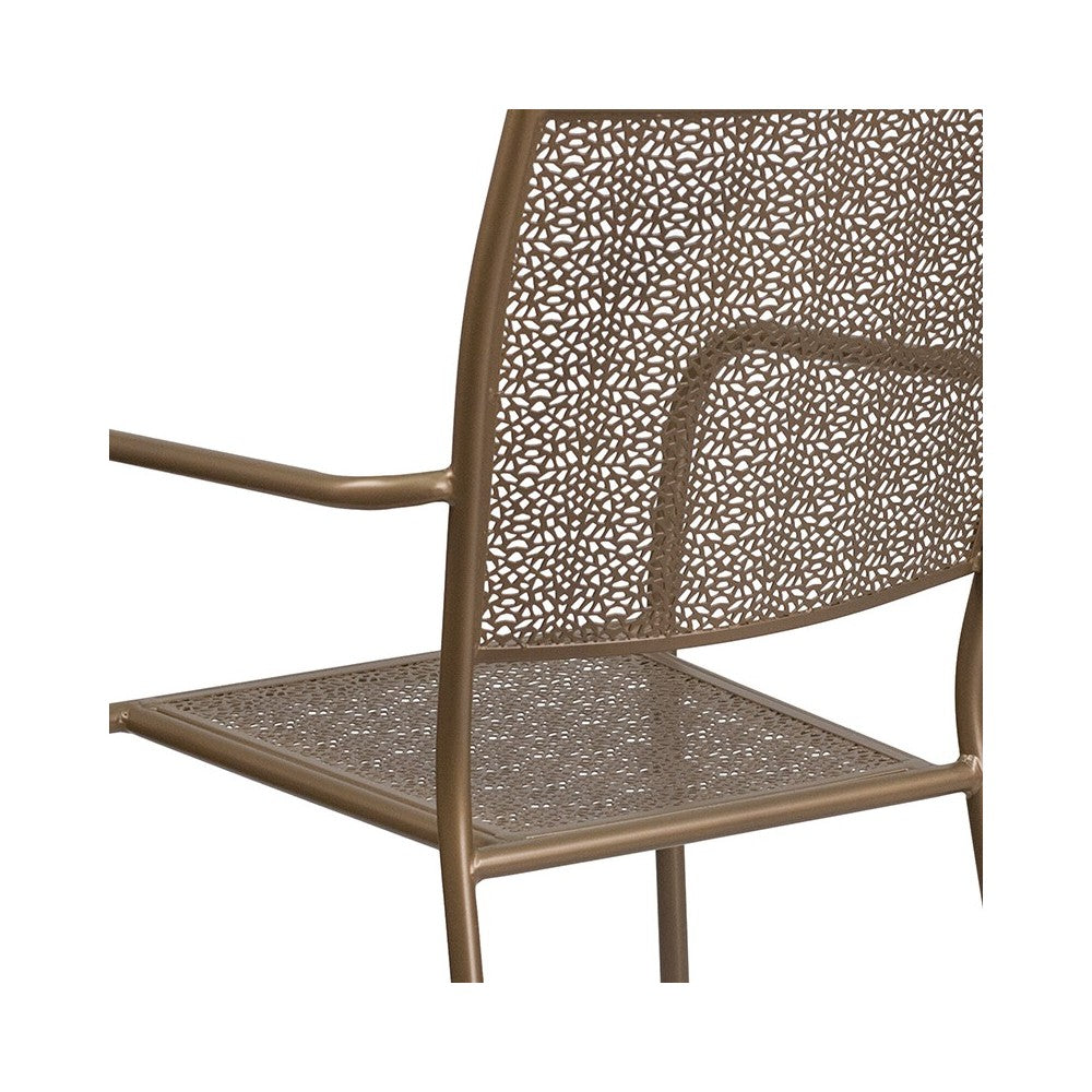 Commercial Grade Gold Indoor-Outdoor Steel Patio Arm Chair with Square Back