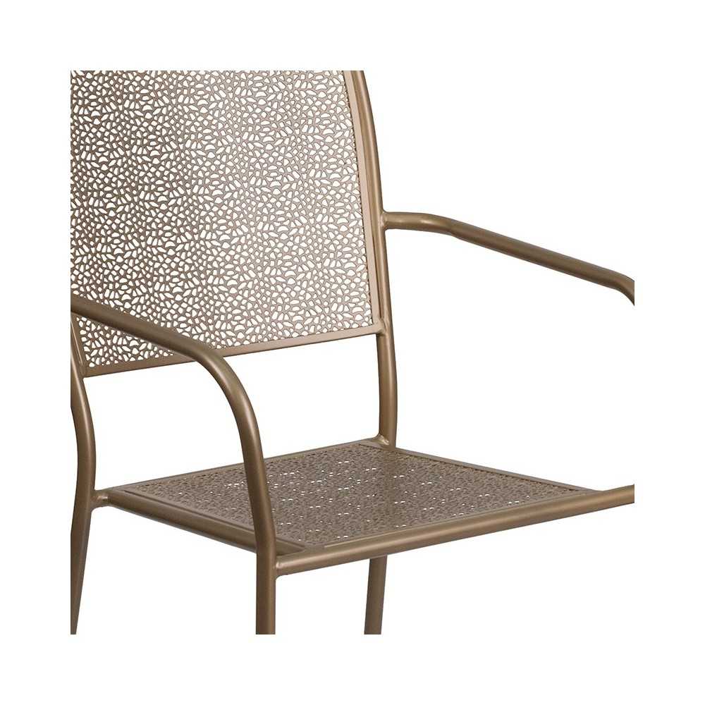 Commercial Grade Gold Indoor-Outdoor Steel Patio Arm Chair with Square Back