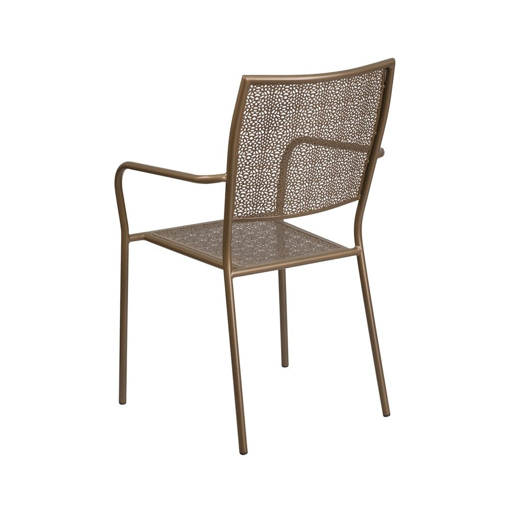 Commercial Grade Gold Indoor-Outdoor Steel Patio Arm Chair with Square Back