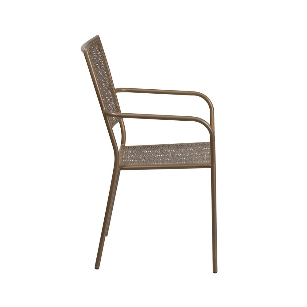 Commercial Grade Gold Indoor-Outdoor Steel Patio Arm Chair with Square Back