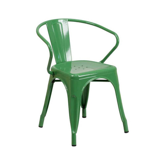 Commercial Grade Green Metal Indoor-Outdoor Chair with Arms