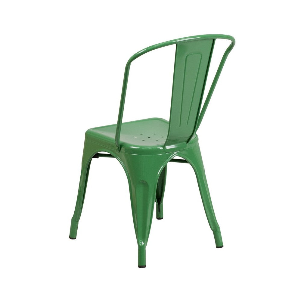 Commercial Grade Green Metal Indoor-Outdoor Stackable Chair