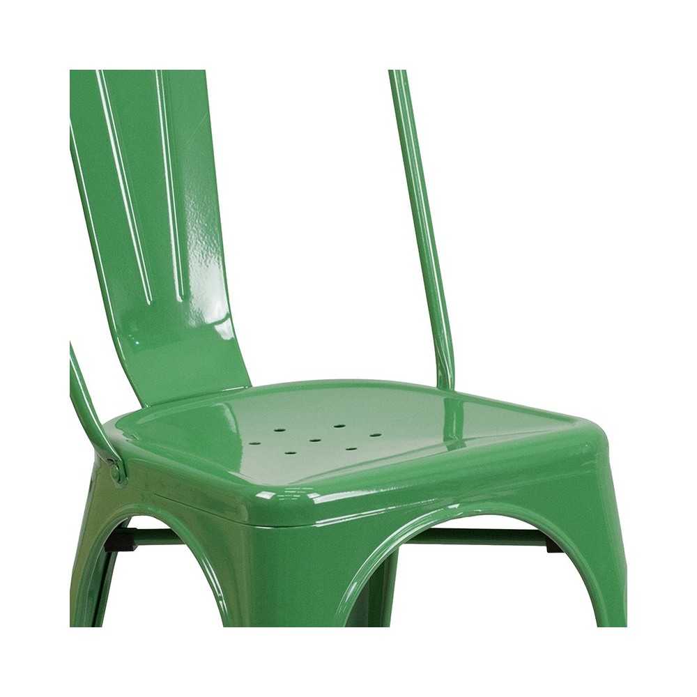 Commercial Grade Green Metal Indoor-Outdoor Stackable Chair
