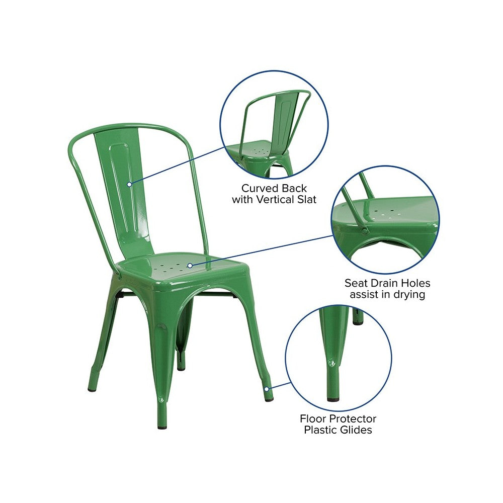 Commercial Grade Green Metal Indoor-Outdoor Stackable Chair
