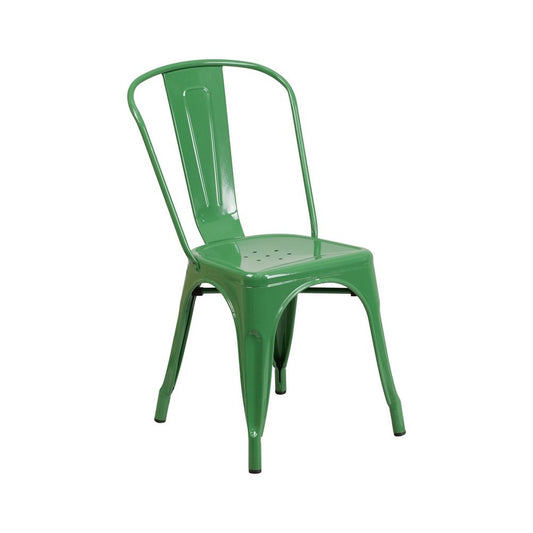 Commercial Grade Green Metal Indoor-Outdoor Stackable Chair