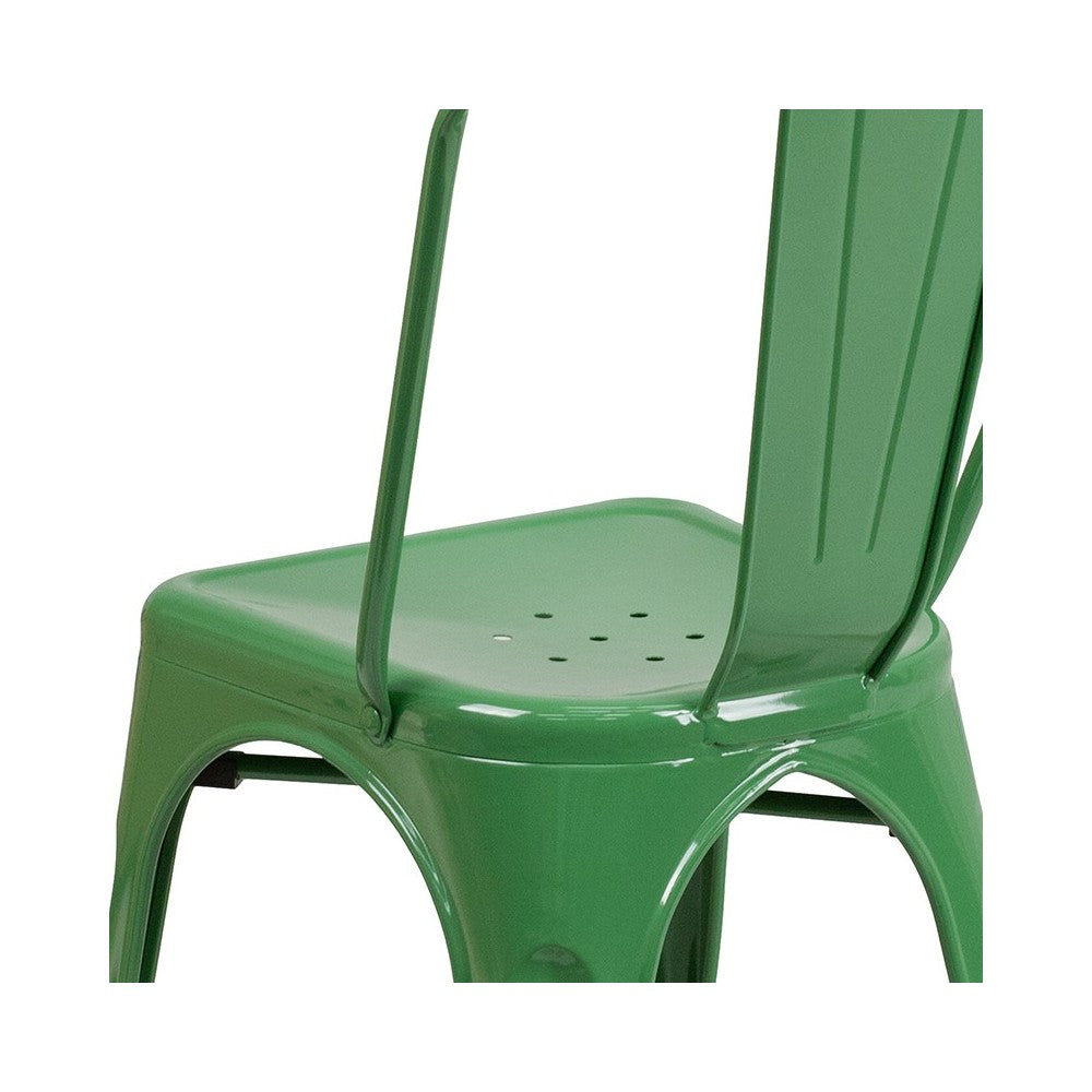 Commercial Grade Green Metal Indoor-Outdoor Stackable Chair
