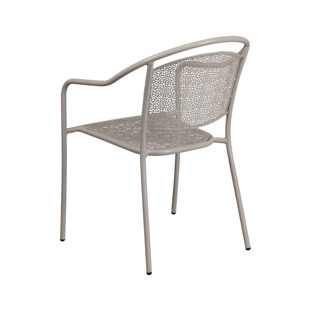 Commercial Grade Light Gray Indoor-Outdoor Steel Patio Arm Chair with Round Back