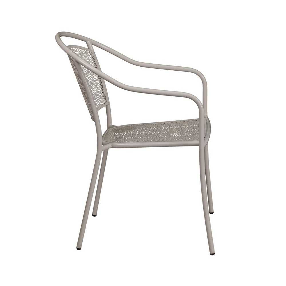 Commercial Grade Light Gray Indoor-Outdoor Steel Patio Arm Chair with Round Back