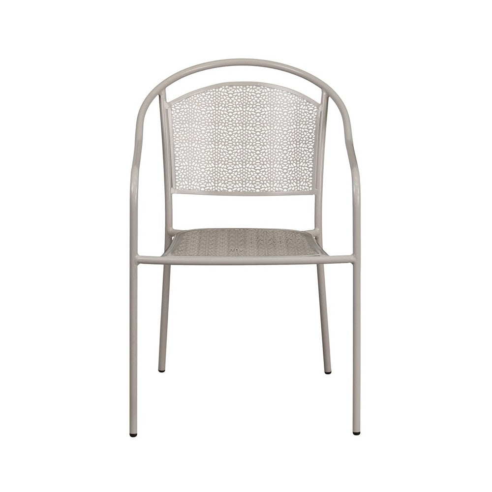 Commercial Grade Light Gray Indoor-Outdoor Steel Patio Arm Chair with Round Back