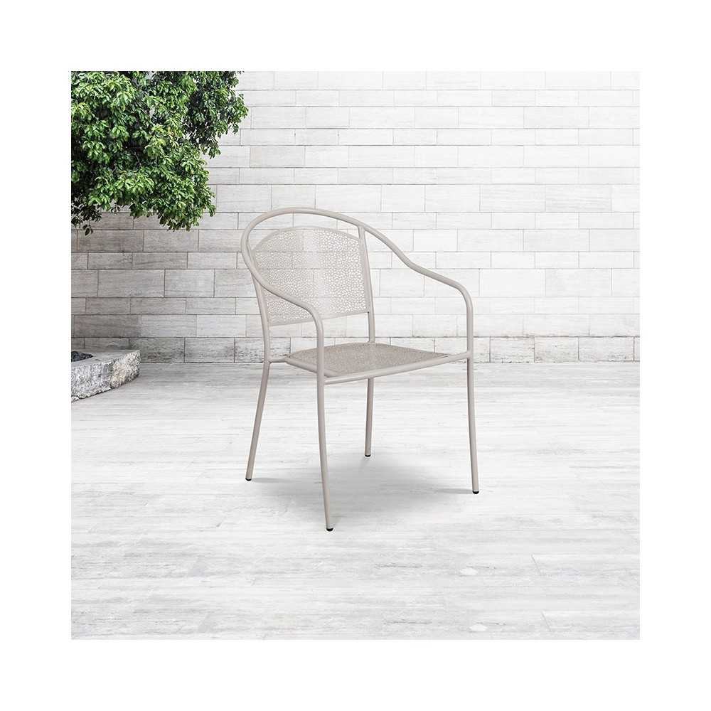 Commercial Grade Light Gray Indoor-Outdoor Steel Patio Arm Chair with Round Back
