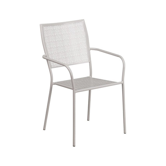 Commercial Grade Light Gray Indoor-Outdoor Steel Patio Arm Chair with Square Back
