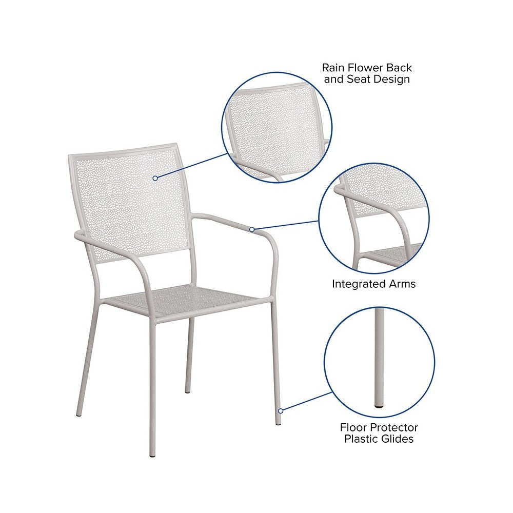 Commercial Grade Light Gray Indoor-Outdoor Steel Patio Arm Chair with Square Back