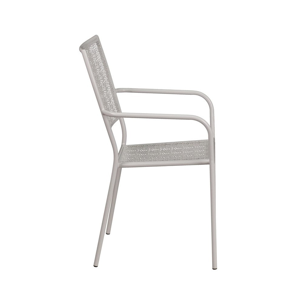 Commercial Grade Light Gray Indoor-Outdoor Steel Patio Arm Chair with Square Back