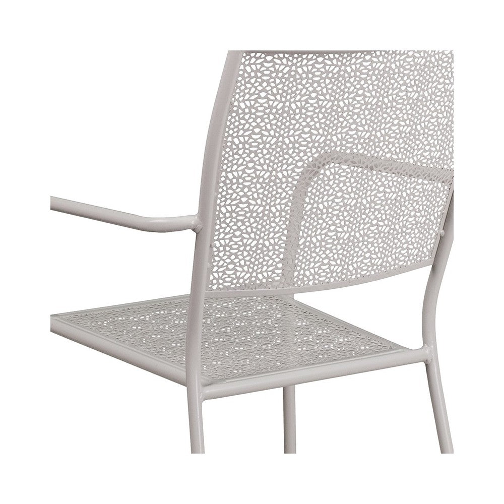 Commercial Grade Light Gray Indoor-Outdoor Steel Patio Arm Chair with Square Back