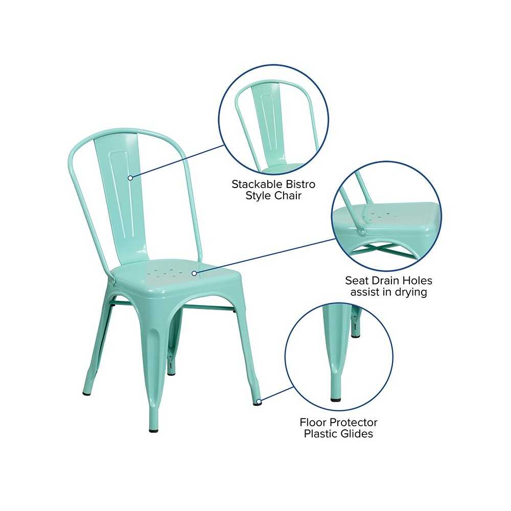 Commercial Grade Mint Green Metal Indoor-Outdoor Stackable Chair