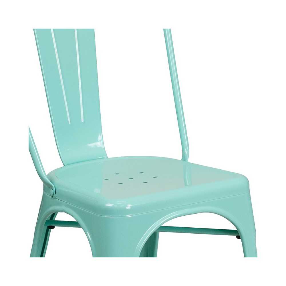 Commercial Grade Mint Green Metal Indoor-Outdoor Stackable Chair