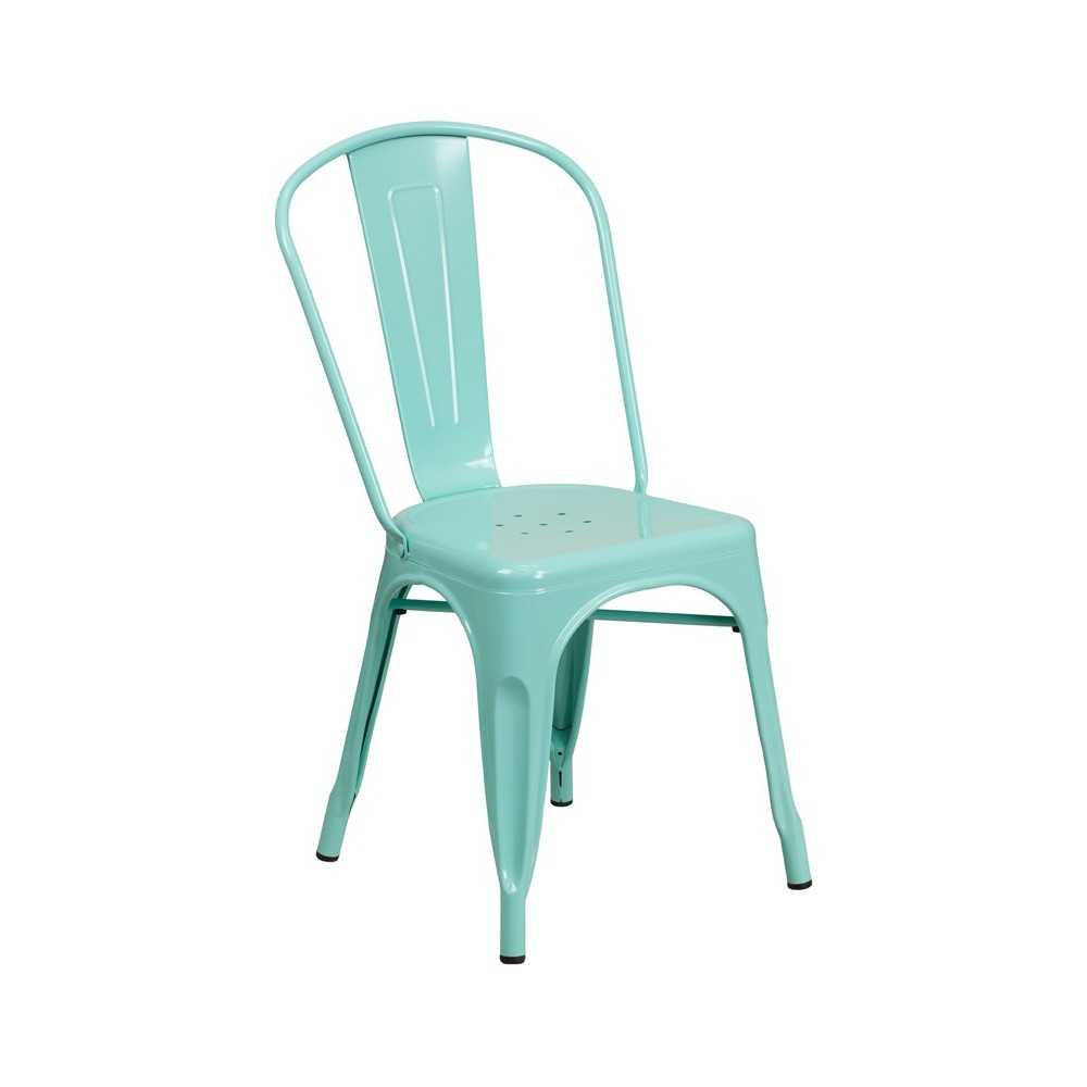 Commercial Grade Mint Green Metal Indoor-Outdoor Stackable Chair
