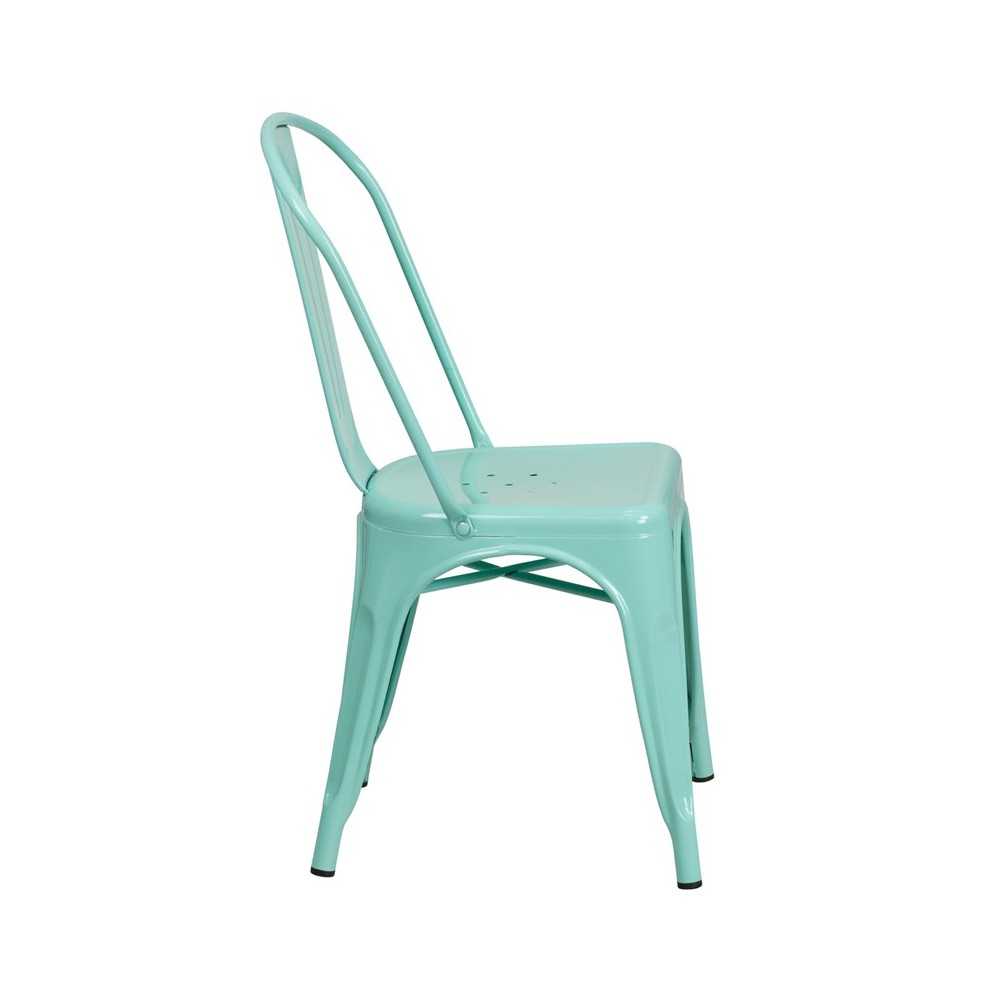 Commercial Grade Mint Green Metal Indoor-Outdoor Stackable Chair