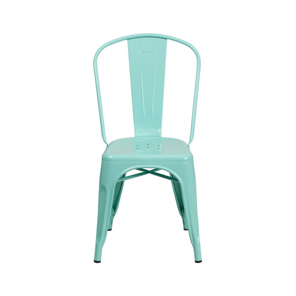 Commercial Grade Mint Green Metal Indoor-Outdoor Stackable Chair