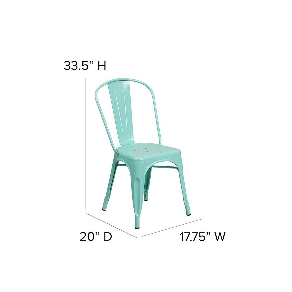 Commercial Grade Mint Green Metal Indoor-Outdoor Stackable Chair