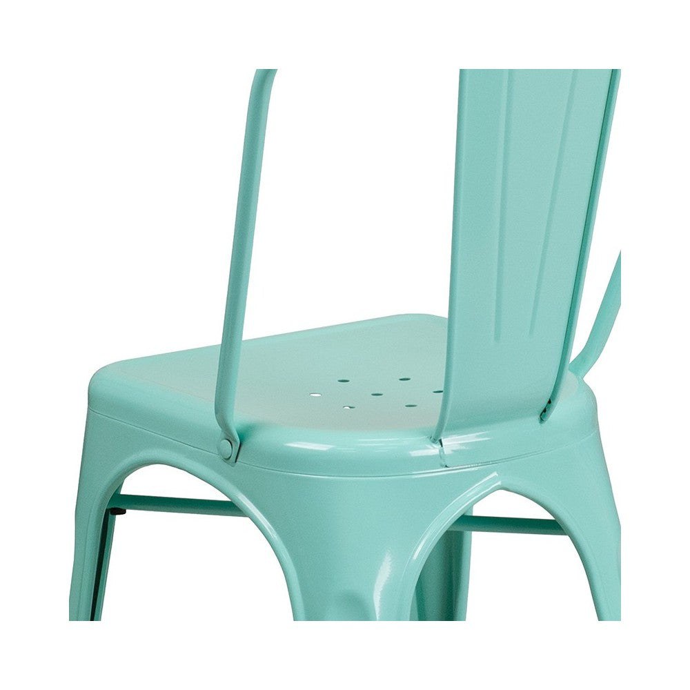 Commercial Grade Mint Green Metal Indoor-Outdoor Stackable Chair