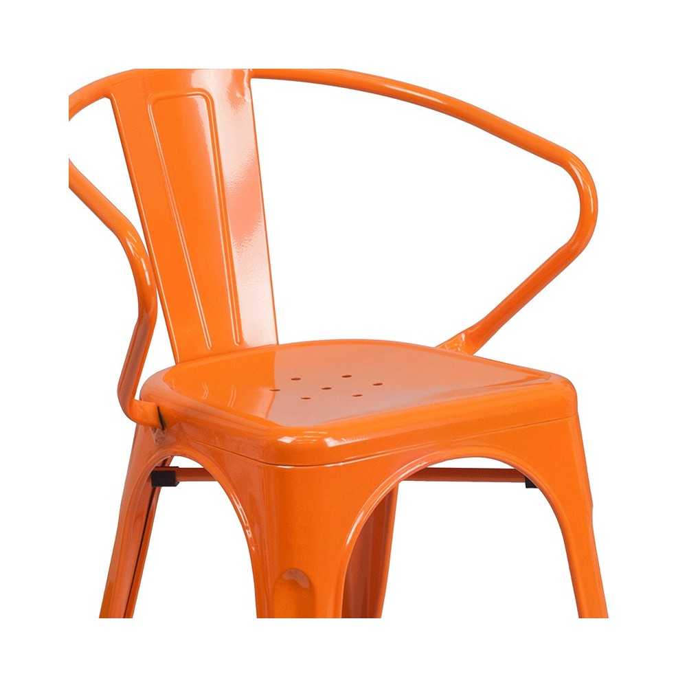 Commercial Grade Orange Metal Indoor-Outdoor Chair with Arms