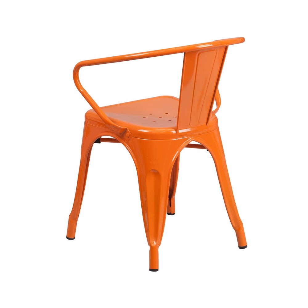 Commercial Grade Orange Metal Indoor-Outdoor Chair with Arms