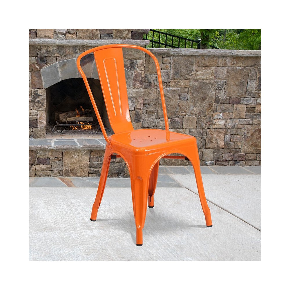 Commercial Grade Orange Metal Indoor-Outdoor Stackable Chair