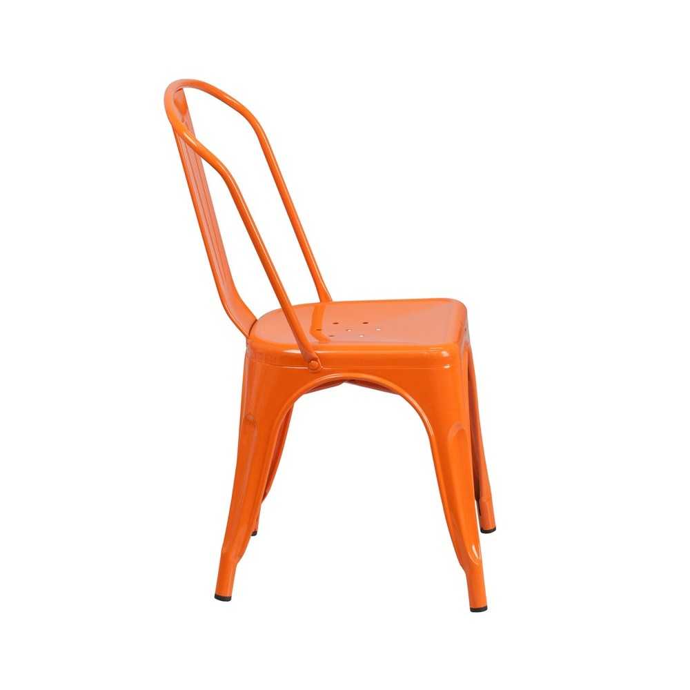 Commercial Grade Orange Metal Indoor-Outdoor Stackable Chair