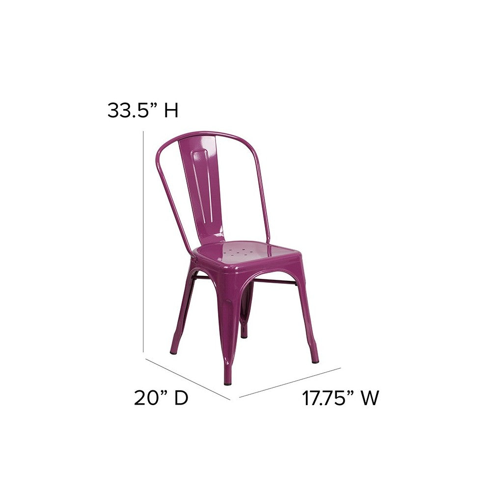 Commercial Grade Purple Metal Indoor-Outdoor Stackable Chair