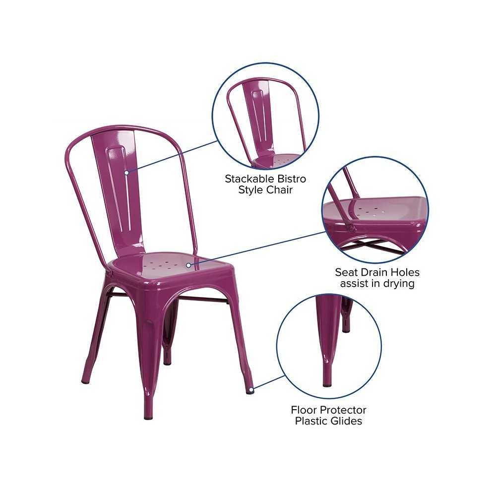 Commercial Grade Purple Metal Indoor-Outdoor Stackable Chair