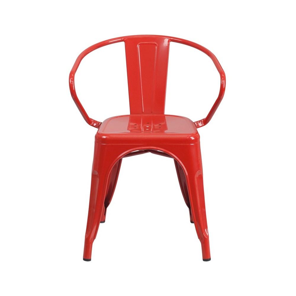 Commercial Grade Red Metal Indoor-Outdoor Chair with Arms
