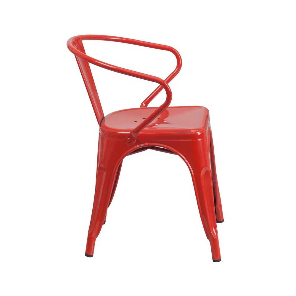 Commercial Grade Red Metal Indoor-Outdoor Chair with Arms