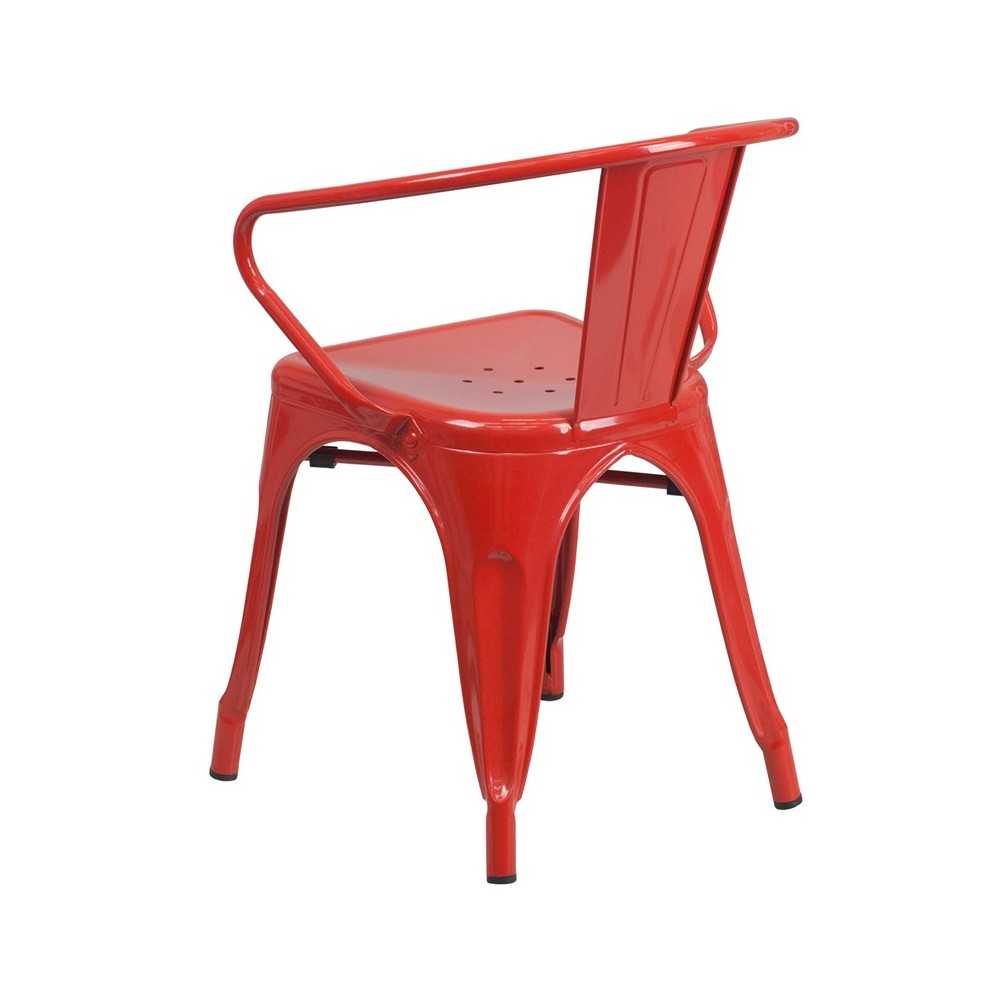 Commercial Grade Red Metal Indoor-Outdoor Chair with Arms