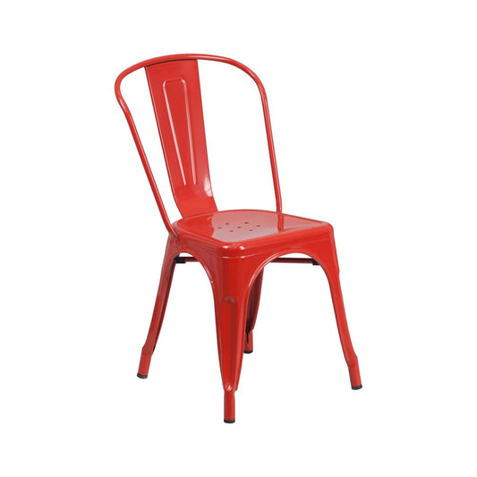 Commercial Grade Red Metal Indoor-Outdoor Stackable Chair