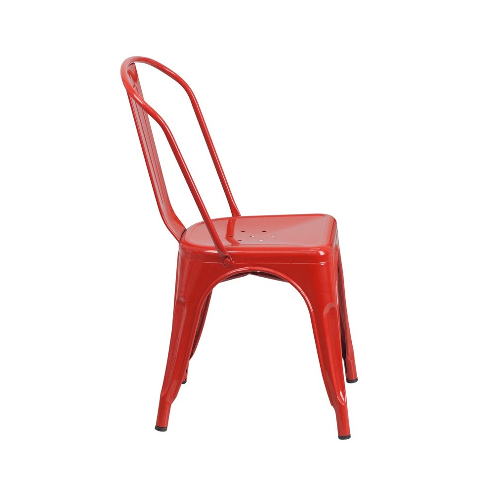 Commercial Grade Red Metal Indoor-Outdoor Stackable Chair