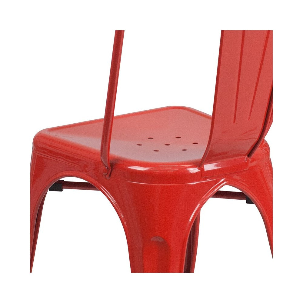 Commercial Grade Red Metal Indoor-Outdoor Stackable Chair