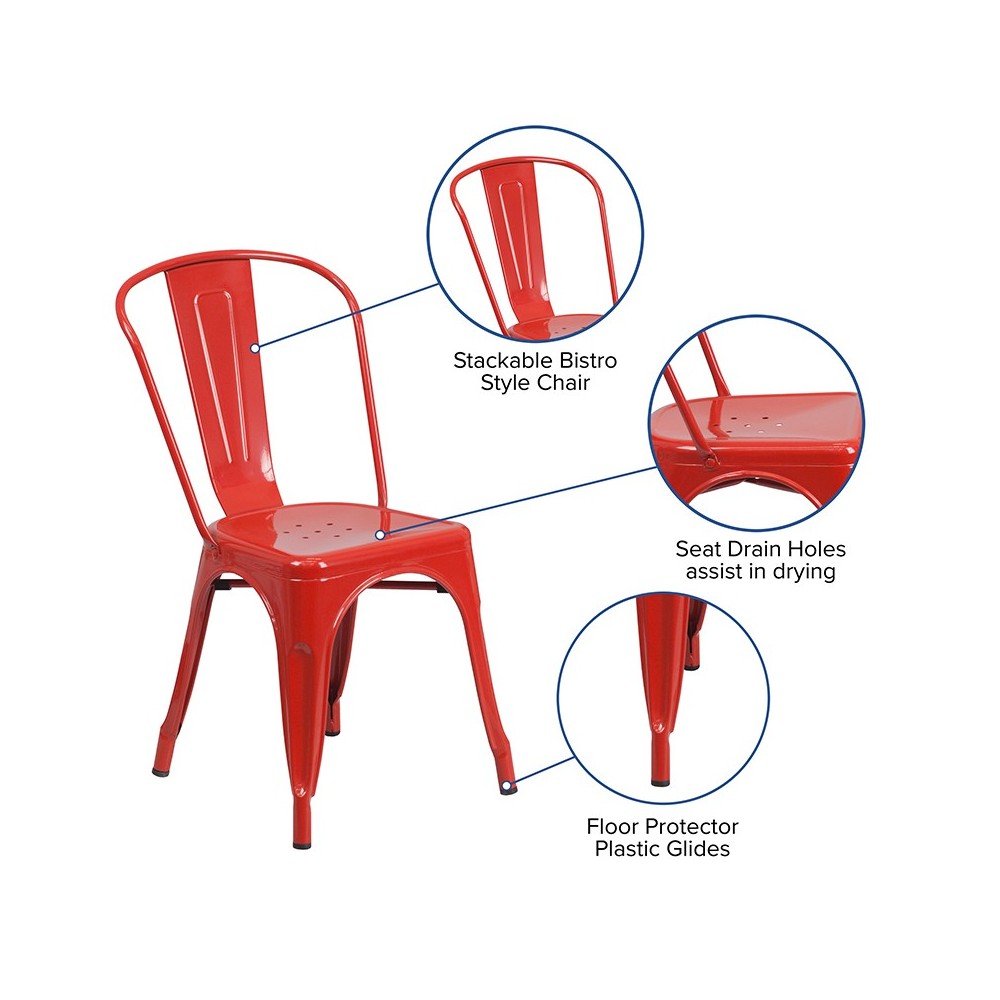 Commercial Grade Red Metal Indoor-Outdoor Stackable Chair