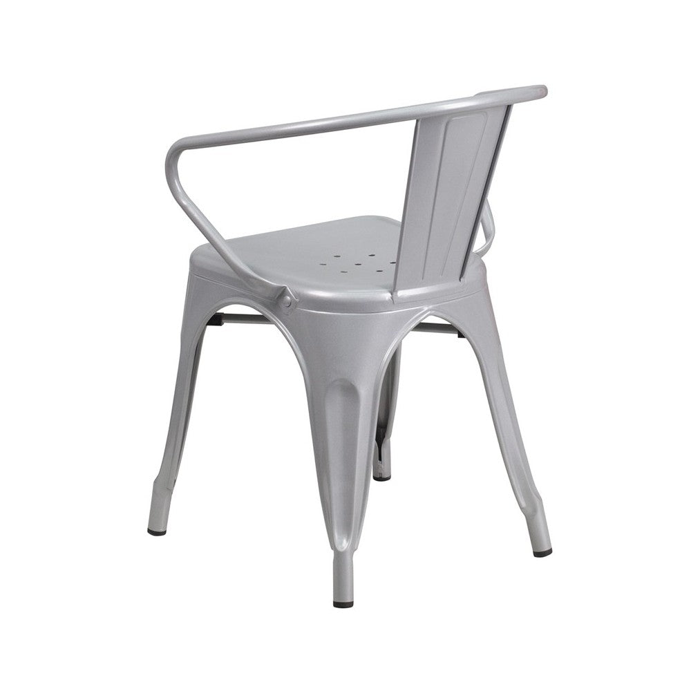 Commercial Grade Silver Metal Indoor-Outdoor Chair with Arms
