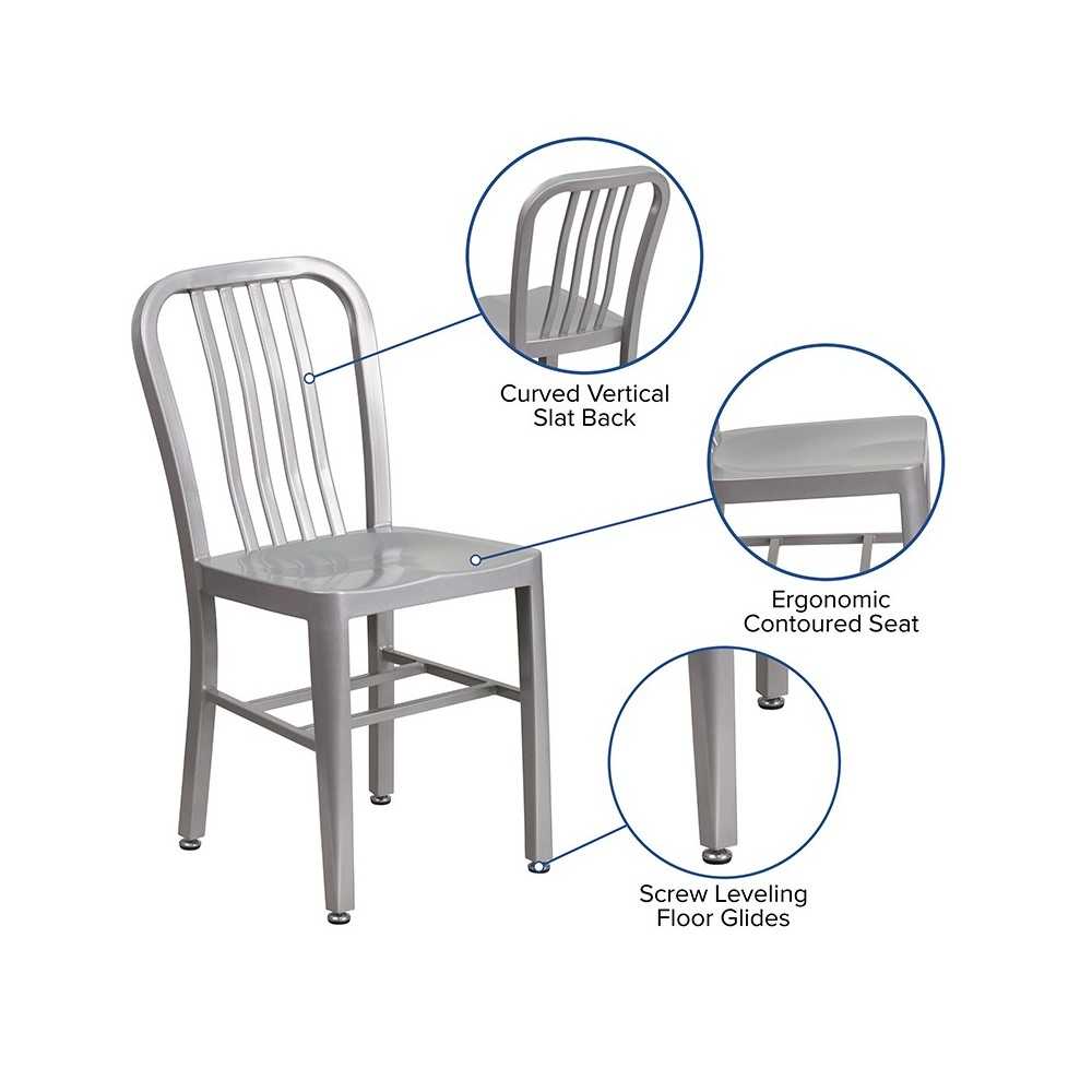 Commercial Grade Silver Metal Indoor-Outdoor Chair