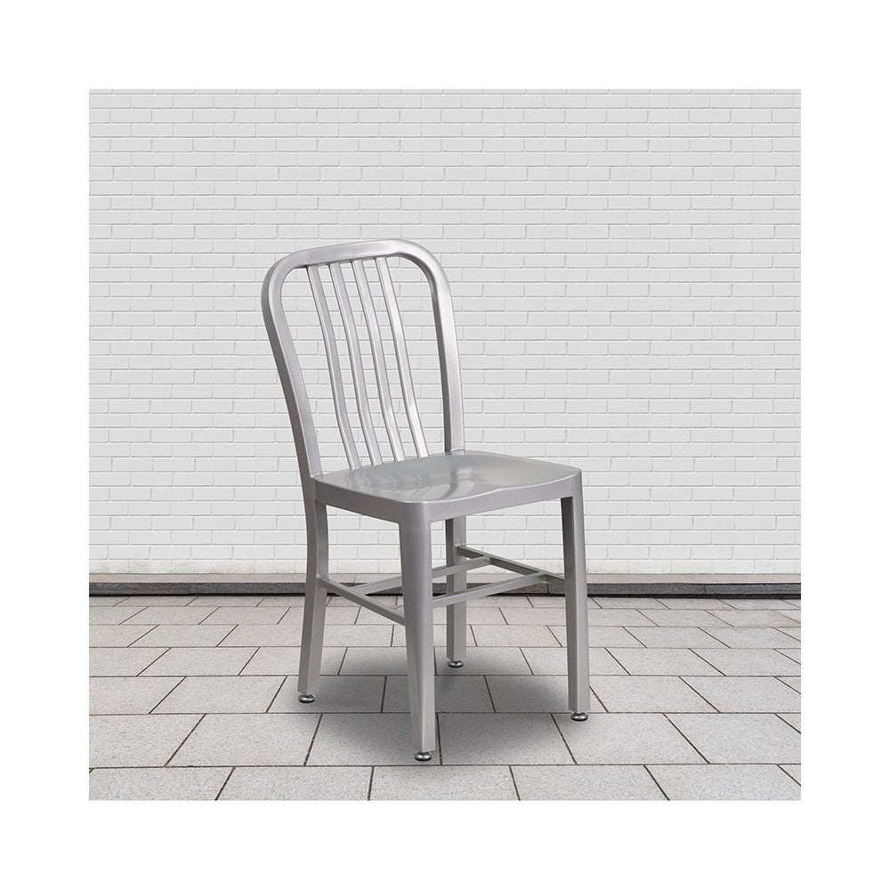 Commercial Grade Silver Metal Indoor-Outdoor Chair