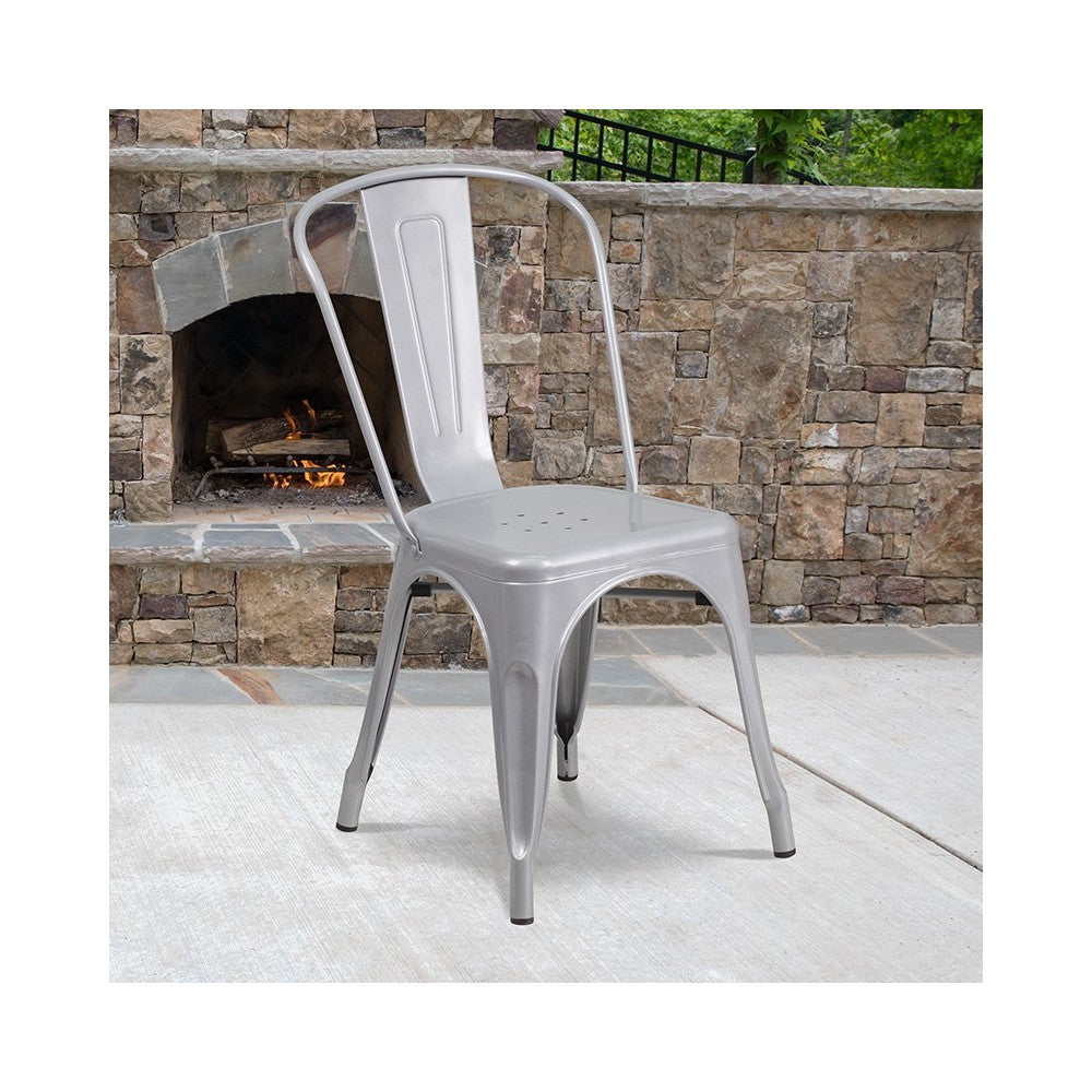Commercial Grade Silver Metal Indoor-Outdoor Stackable Chair