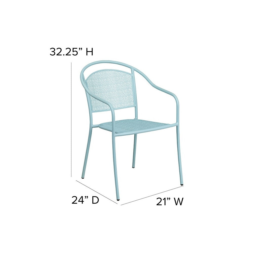 Commercial Grade Sky Blue Indoor-Outdoor Steel Patio Arm Chair with Round Back