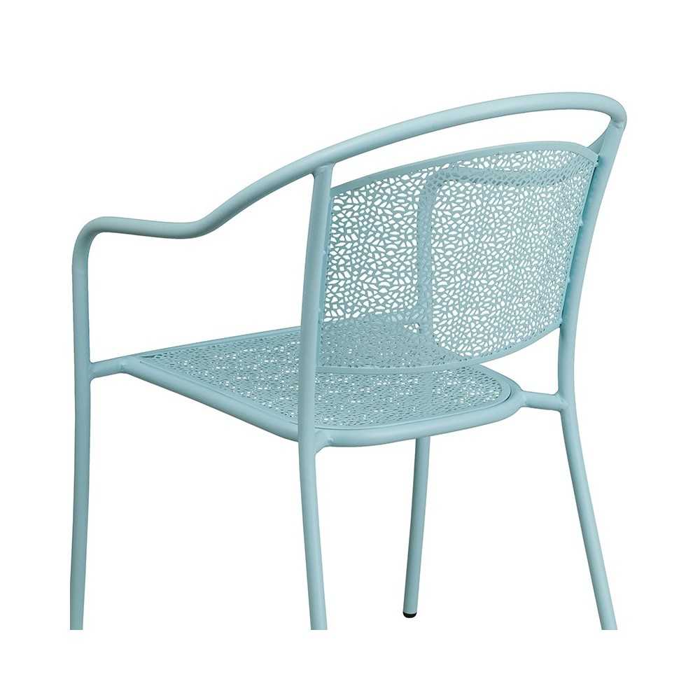 Commercial Grade Sky Blue Indoor-Outdoor Steel Patio Arm Chair with Round Back