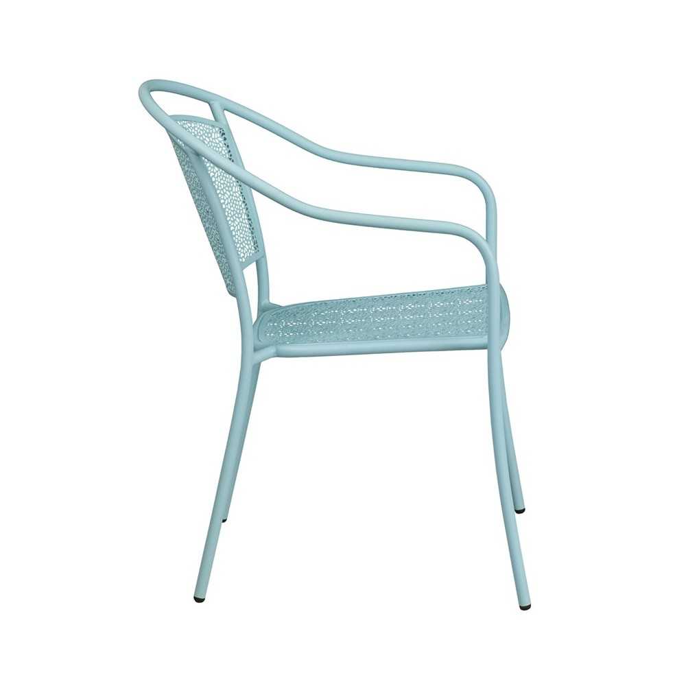 Commercial Grade Sky Blue Indoor-Outdoor Steel Patio Arm Chair with Round Back