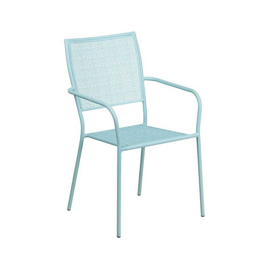 Commercial Grade Sky Blue Indoor-Outdoor Steel Patio Arm Chair with Square Back